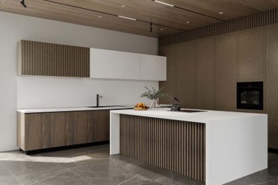 Tủ bếp HDF hiện đại HDF06 chữ I có bàn đảo