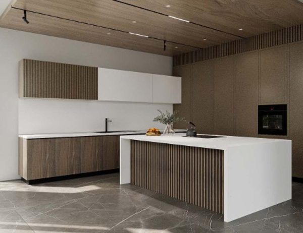 Tủ bếp HDF hiện đại HDF06 chữ I có bàn đảo