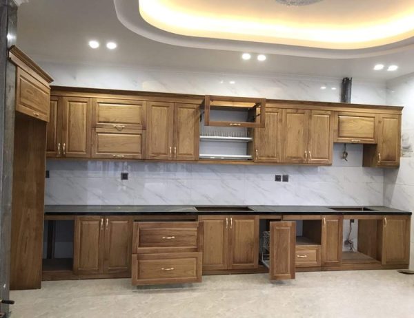 Tủ Bếp Gỗ Gõ Đỏ Nam Phi Chữ I Hiện Đại GB03