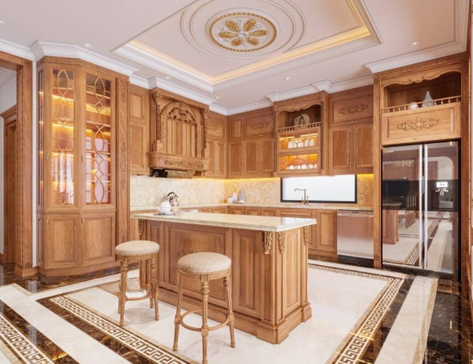 báo giá tủ bếp gỗ gõ đỏ Lào