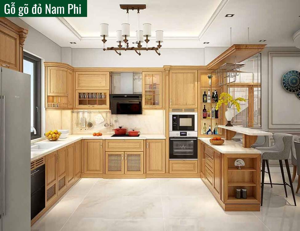 tủ bếp gỗ gõ đỏ Nam Phi
