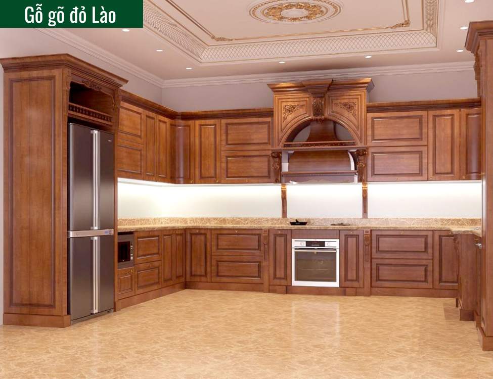 tủ bếp gỗ gõ đỏ Lào