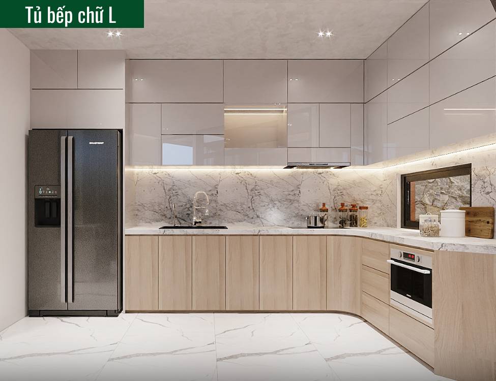 Tủ bếp phủ Laminate kiểu chữ L