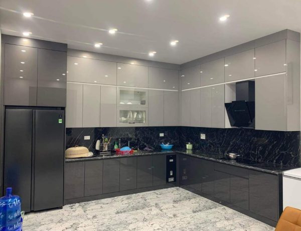 Tủ bếp nhựa PVC phủ Acrylic chữ L hiện đại TBAC01