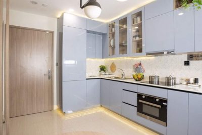 Tủ bếp nhựa PVC phủ Acrylic chữ L hiện đại TBAC03