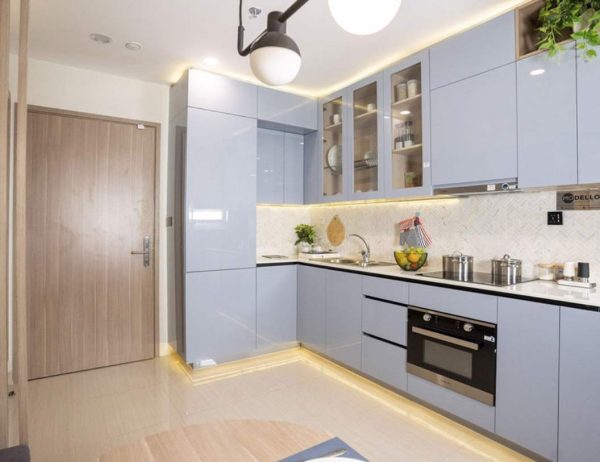 Tủ bếp nhựa PVC phủ Acrylic chữ L hiện đại TBAC03