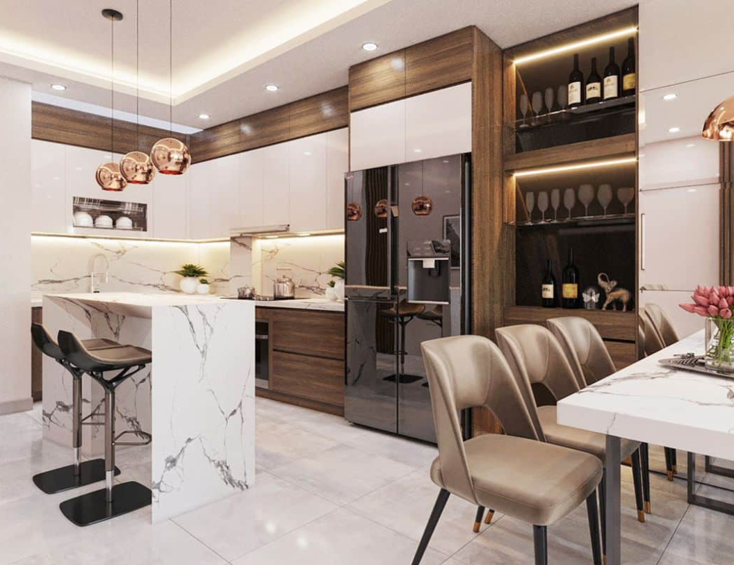 Bếp nhà chung cư trần thấp