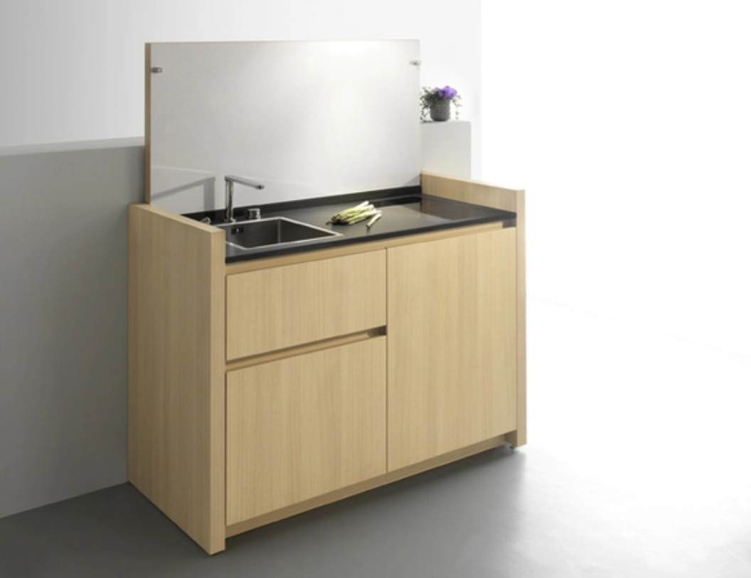 mẫu tủ bếp mini có bồn rửa