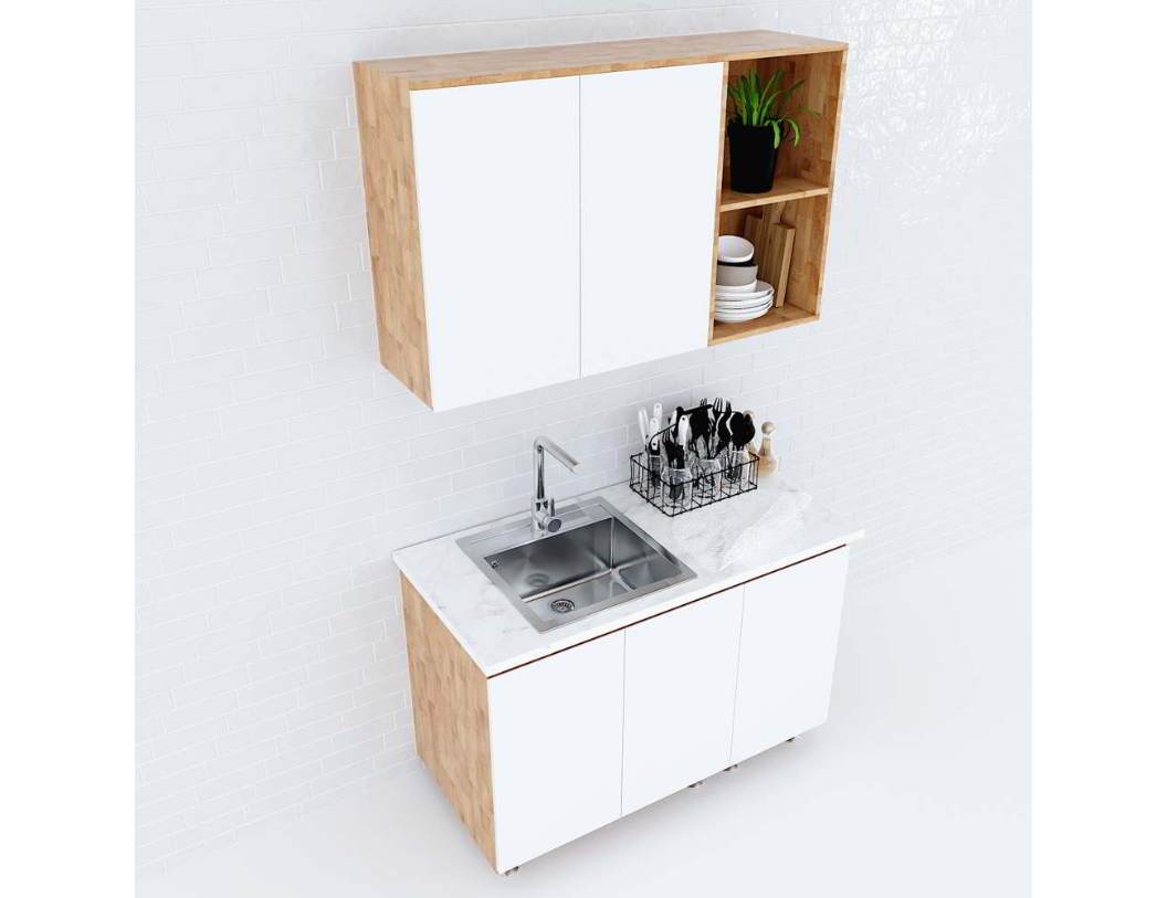 Mẫu tủ bếp mini gỗ công nghiệp có bồn rửa