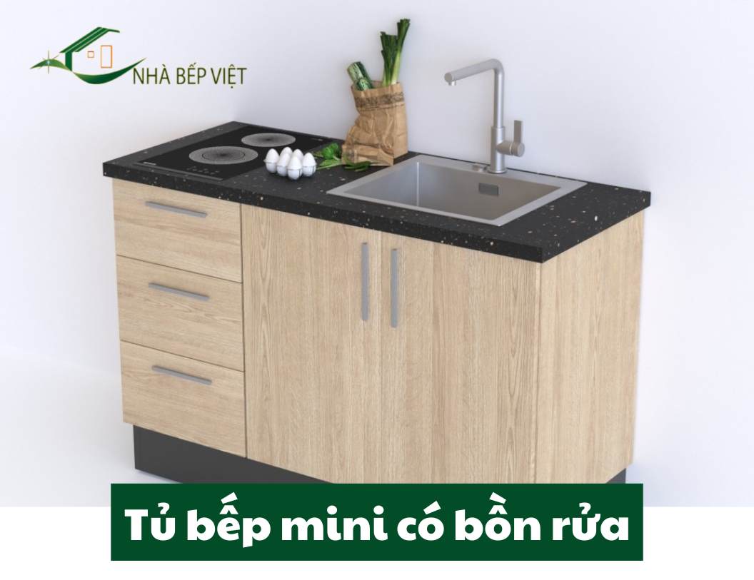 mẫu tủ bếp mini có bồn rửa