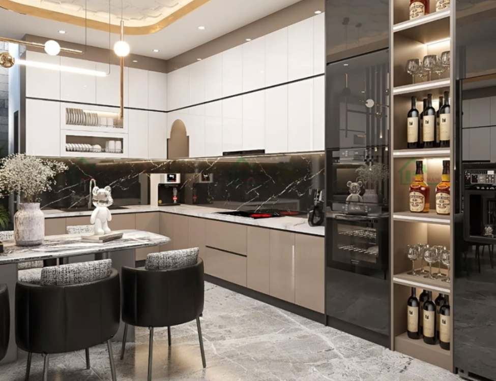 tủ bếp nhựa picomat cánh phủ acrylic chữ L