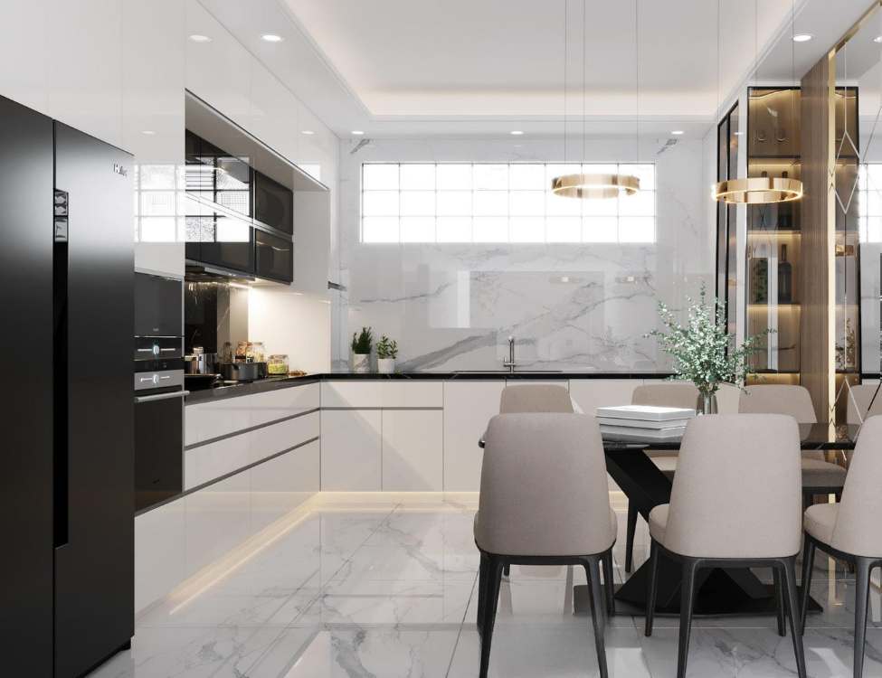 tủ bếp nhựa picomat cánh phủ acrylic chữ L