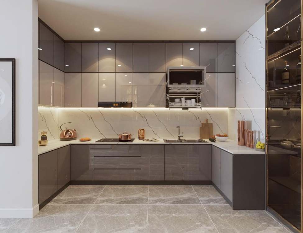 tủ bếp nhựa picomat cánh phủ acrylic chữ U