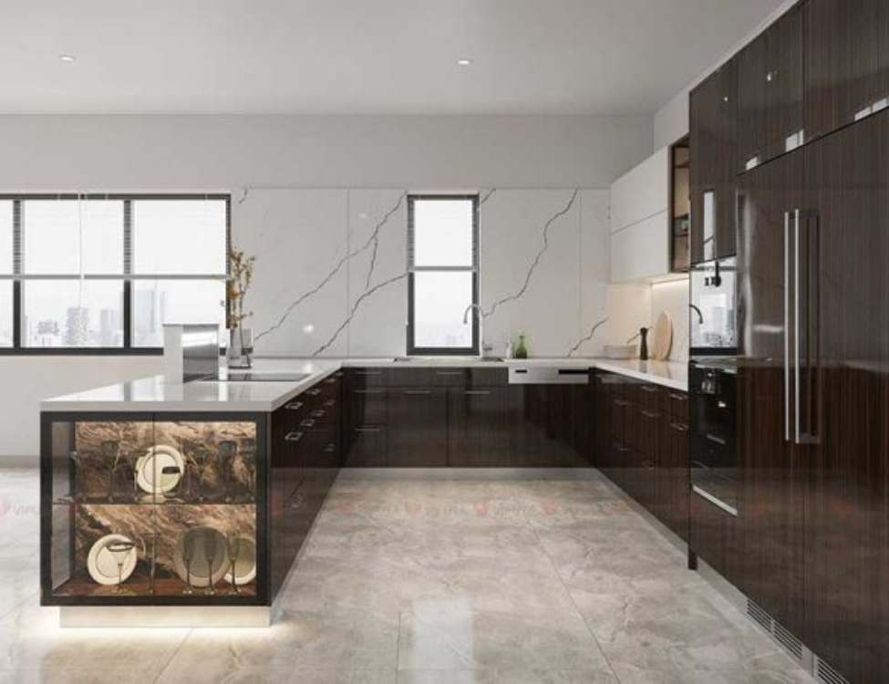 tủ bếp nhựa picomat cánh phủ acrylic chữ U