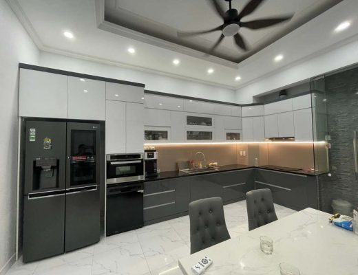 tủ bếp inox cánh acrylic chữ L