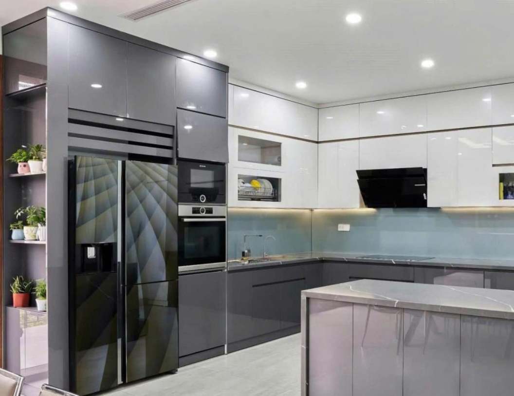 tủ bếp inox cánh phủ acrylic