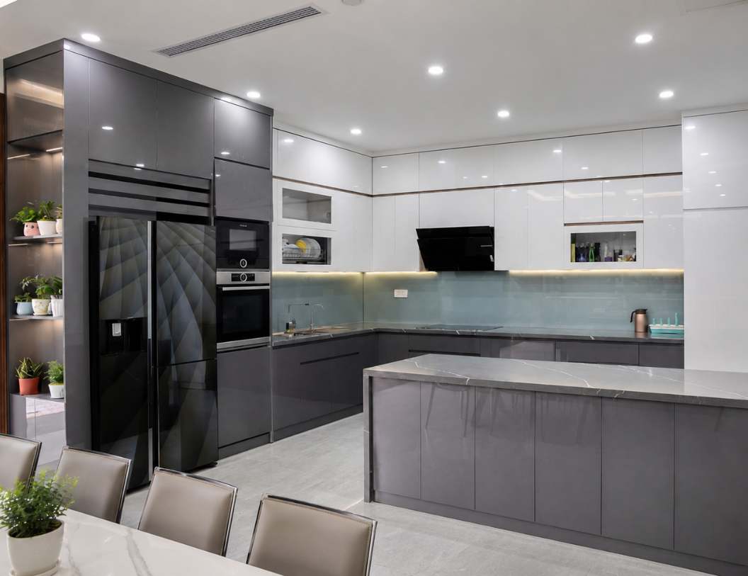 tủ bếp inox cánh acrylic