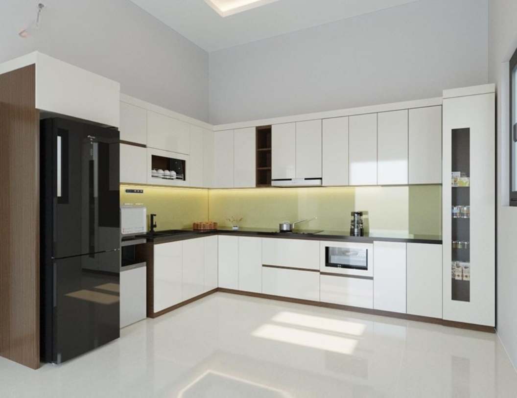 tủ bếp inox cánh phủ acrylic