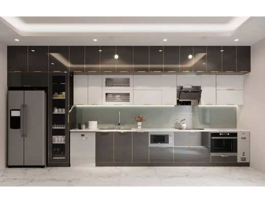 Tủ bếp inox cánh phủ acrylic
