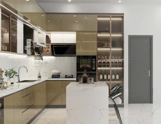 tủ bếp inox cánh phủ acrylic