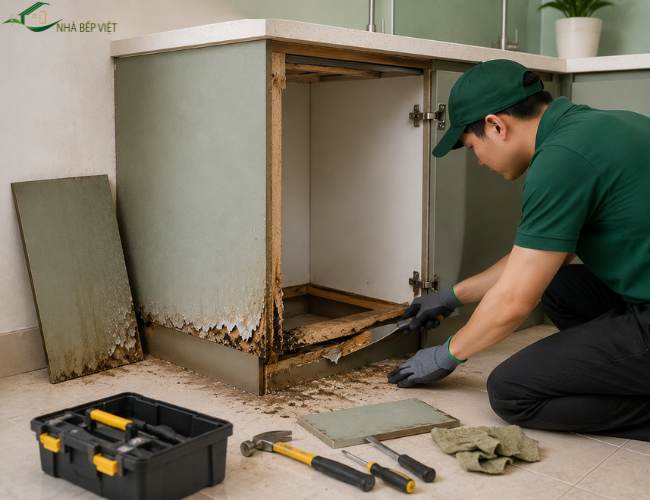 sửa tủ bếp bị ngấm nước