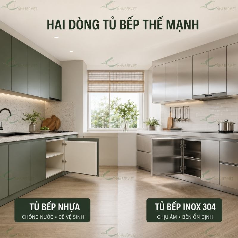 Tủ bếp nhựa và tủ bếp inox 304 là thế mạnh của chúng tôi