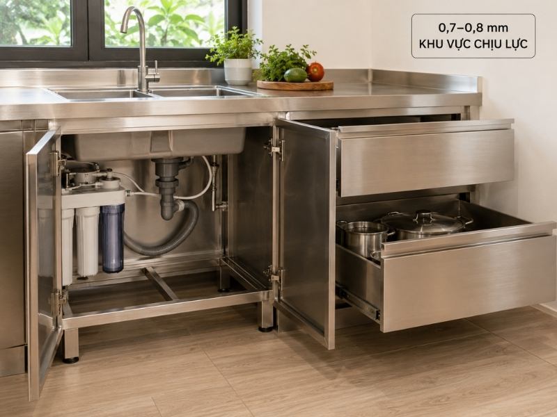 Inox 304 làm tủ bếp nên dày bao nhiêu?