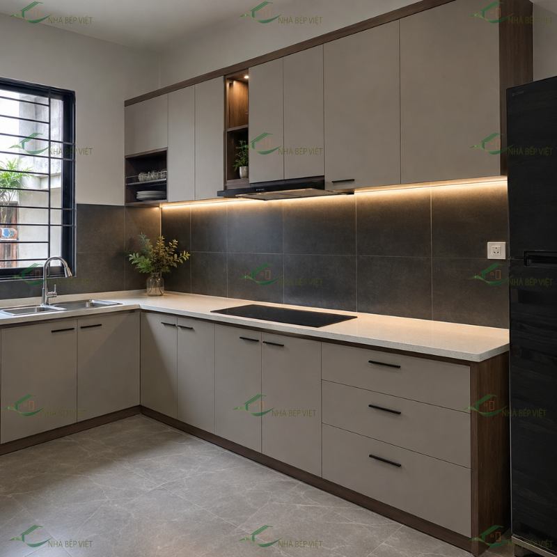 Tủ bếp nhựa than tre giá bao nhiêu một mét