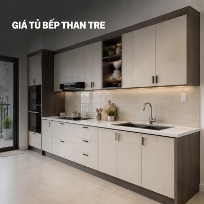 Tủ bếp nhựa than tre giá bao nhiêu một mét
