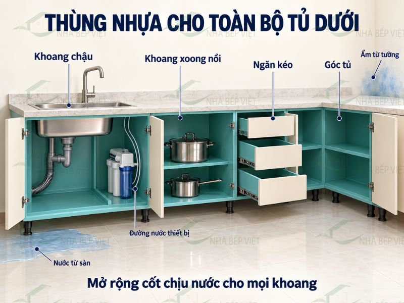 Nên làm tủ bếp nhựa toàn bộ hay chỉ dùng nhựa cho khoang chậu rửa