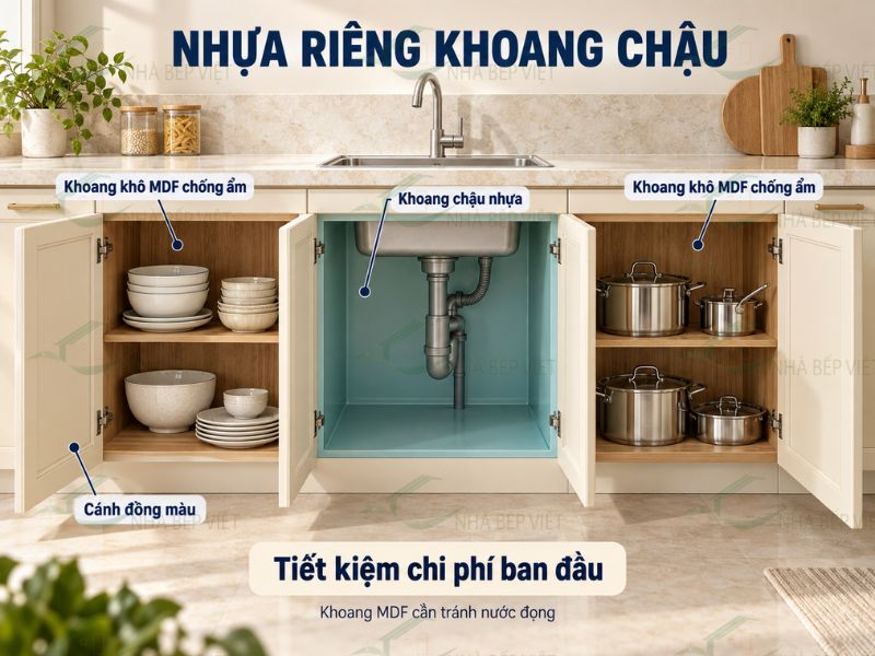 Chỉ dùng nhựa cho khoang chậu giảm chi phí nhưng các khoang gỗ còn lại vẫn cần được bảo vệ