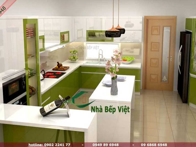 Bản vẽ 3D giúp duyệt màu sắc, vật liệu và tổng thể tủ bếp trước khi làm