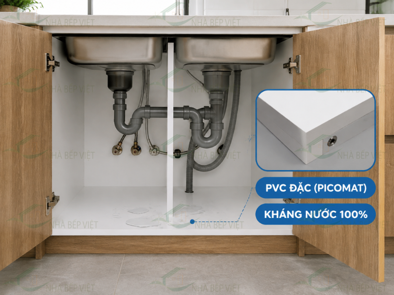 Tủ bếp khu vực chậu rửa nên dùng vật liệu gì