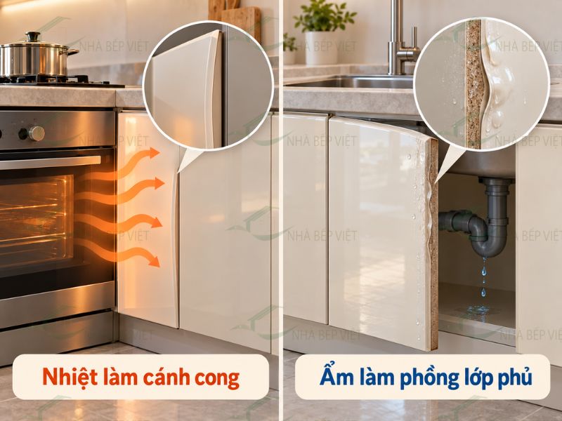 Tủ bếp nhựa bị cong vênh hoặc phồng