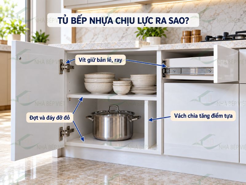 Tủ bếp nhựa có bám vít, chịu lực tốt không