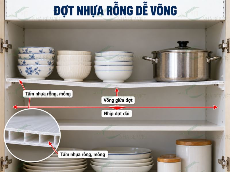 Nhựa rỗng mỏng chịu lực kém và dễ võng hoặc nứt khi chất đồ nặng