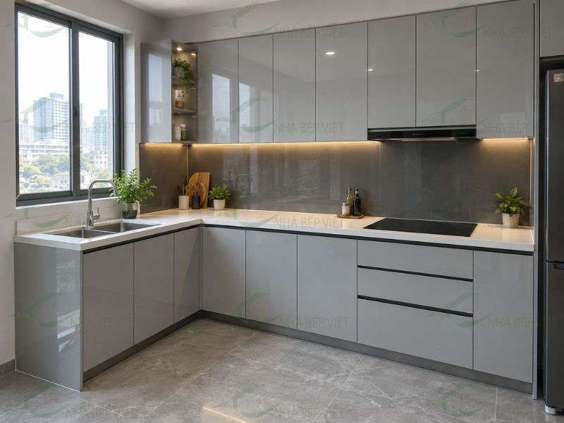 tủ bếp nhựa PVC phủ Acrylic