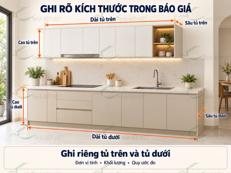 Báo giá tủ bếp nhựa cần ghi rõ những thông số nào