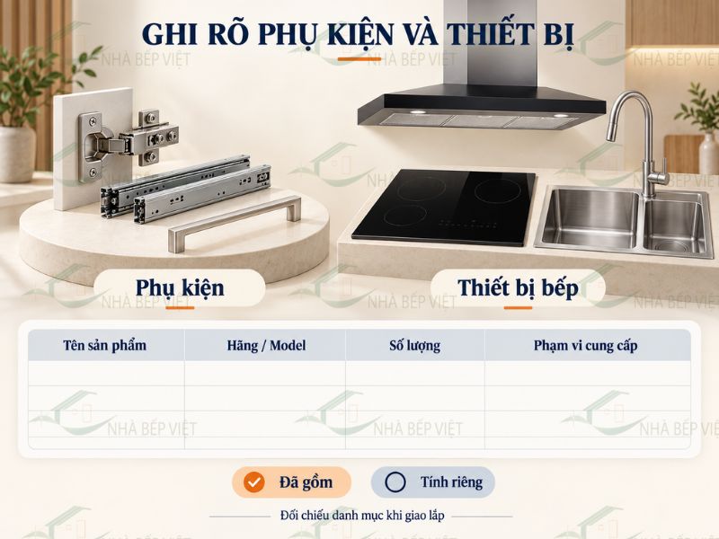 Phụ kiện và thiết bị cần ghi rõ hãng, model, số lượng và phạm vi cung cấp