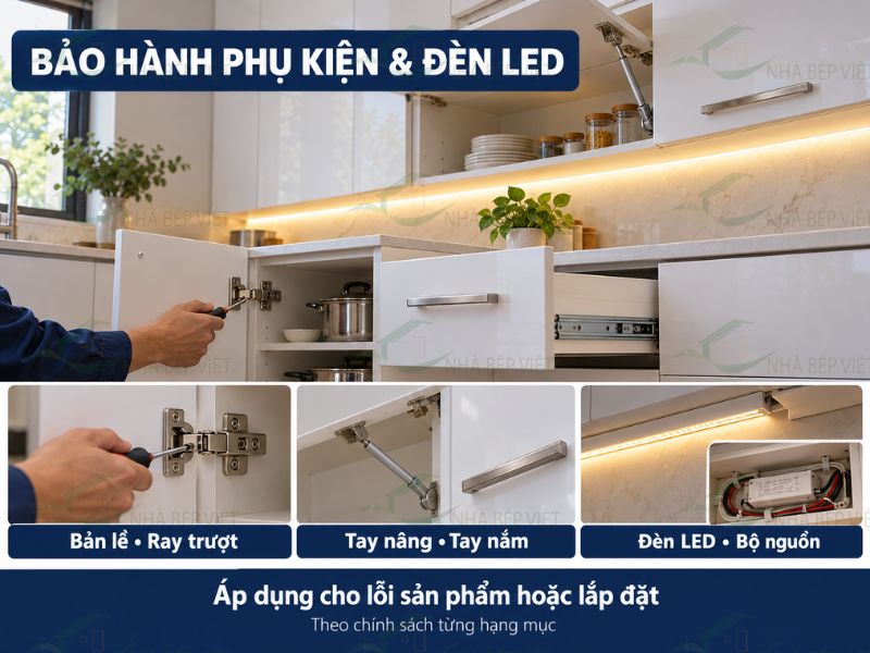 Phụ kiện và đèn LED được bảo hành đối với lỗi kỹ thuật của hạng mục cung cấp