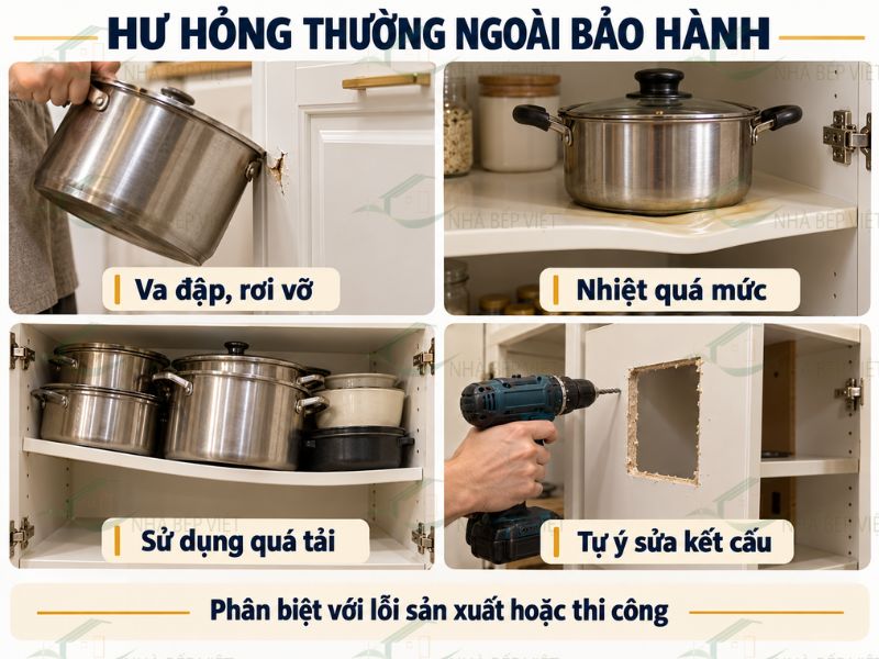 Hư hỏng do va đập, sử dụng sai và can thiệp trái hướng dẫn thường không được bảo hành