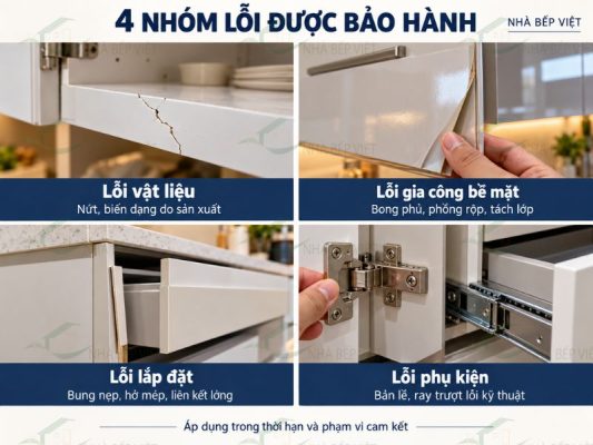Bảo hành tủ bếp nhựa thường áp dụng cho những lỗi nào