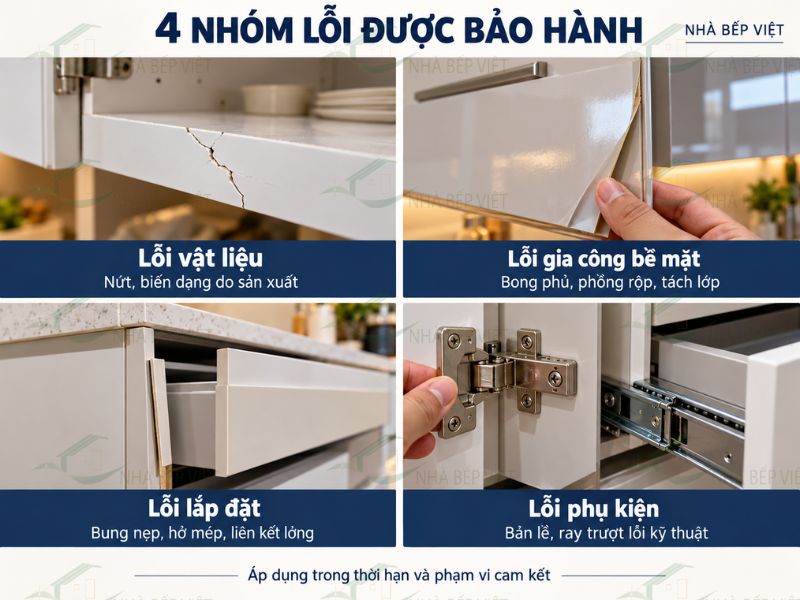 Bảo hành tủ bếp nhựa thường áp dụng cho những lỗi nào