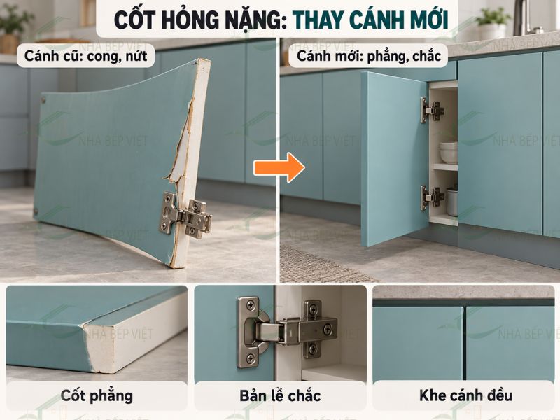 Cốt cánh biến dạng hoặc hỏng nặng thì thay cánh mới đồng bộ