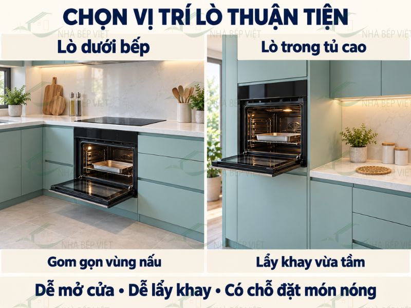 Lắp dưới bếp hoặc trong tủ cao theo không gian và thao tác sử dụng