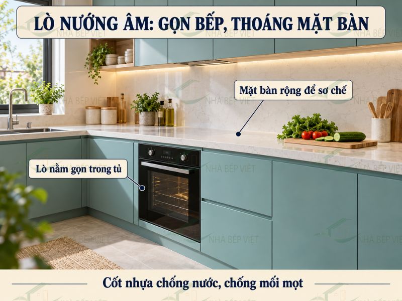 Có nên đặt lò nướng âm trong tủ bếp nhựa