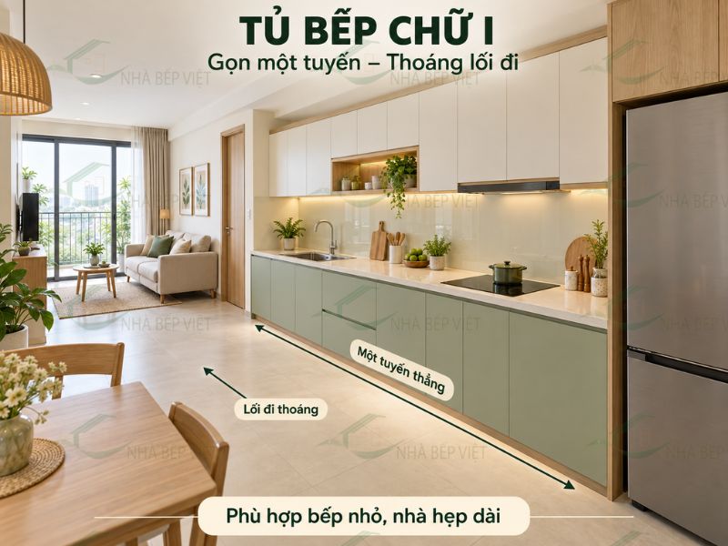 Nên chọn tủ bếp chữ I, chữ L hay chữ U