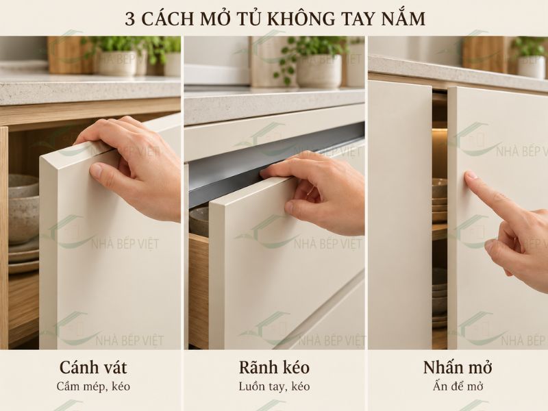 Cánh vát, rãnh kéo và nhấn mở khác nhau thế nào?