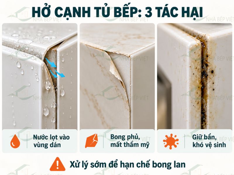 Tủ bếp nhựa bị hở cạnh có đáng lo không