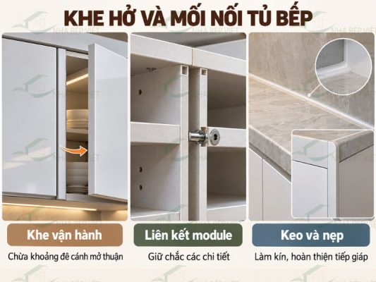 Tủ bếp nhựa cần chừa khe hở và xử lý mối nối thế nào
